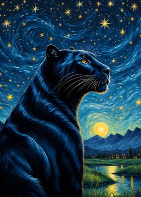 Animal Panther Starry Night