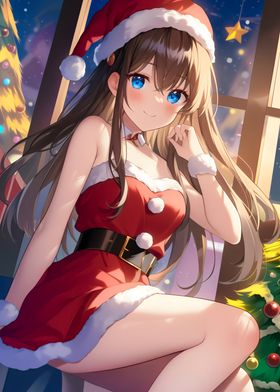 Anime Girl in Santa Outfit