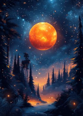 Forest Night with Giant Moon