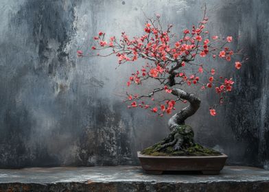 Bonsai Tree with Pink Blossoms Still Life