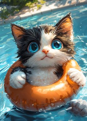 Cute Kitten Swimming