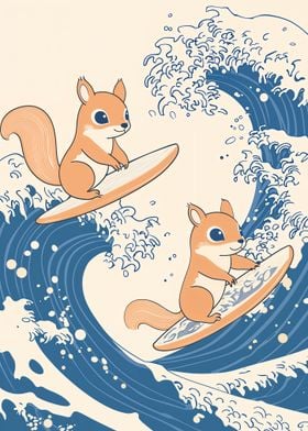 Squirrel Surfing The Great Wave