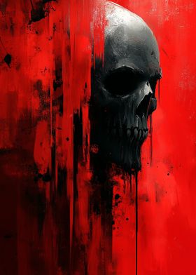 Black Skull on Red