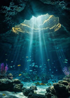 Underwater Cave with Sunlight