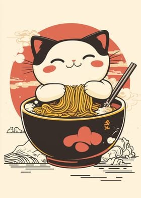 Cat Eating Ramen