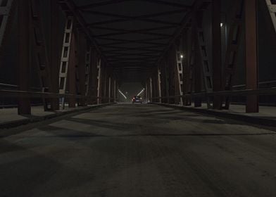 Night Drive Under Bridge