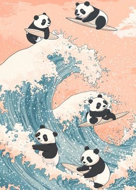 Panda Surfing Wave