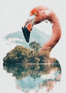 Pink Flamingo with Island