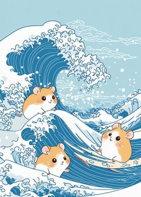 Hamsters Riding the Great Wave