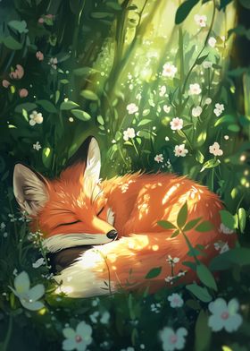 Sleeping Fox in Forest