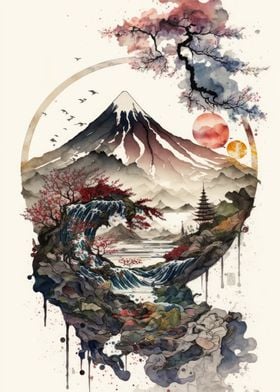 Japanese Watercolor Landscape