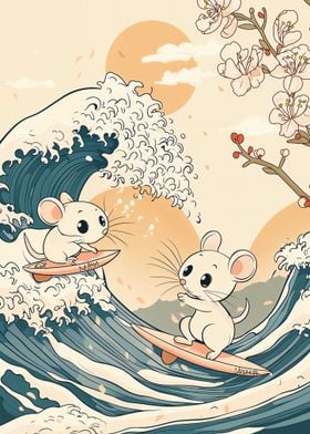 Mice Surfing the Great Wave