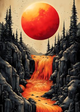 Lava Waterfall Landscape