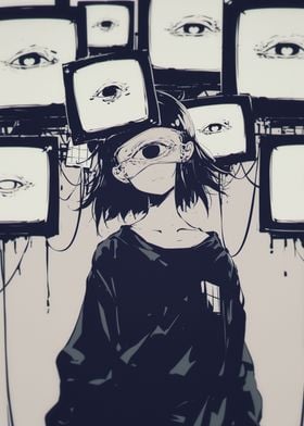 Anime Girl with TV Eyes