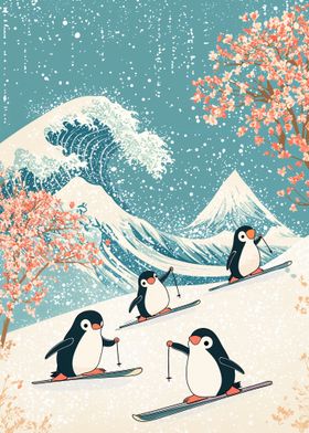 Penguins Skiing in Japan