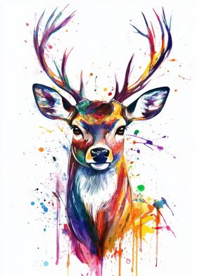 Colorful Deer Watercolor