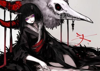 Dark Anime Girl with Bird Skull