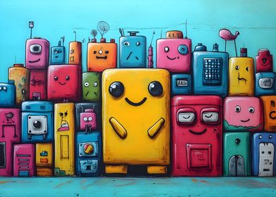 Colorful Robot Graffiti