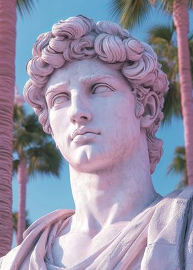 Vaporwave Marble Statue with Palm Trees