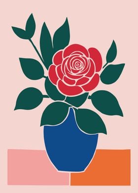 Red Rose in Blue Vase