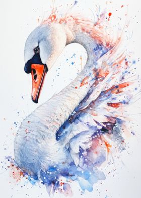 Watercolor Swan with Splashes