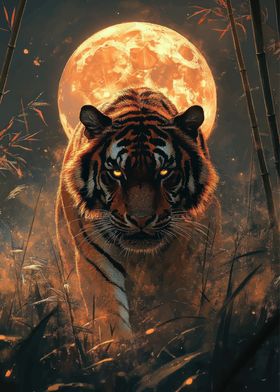 Tiger Under Full Moon