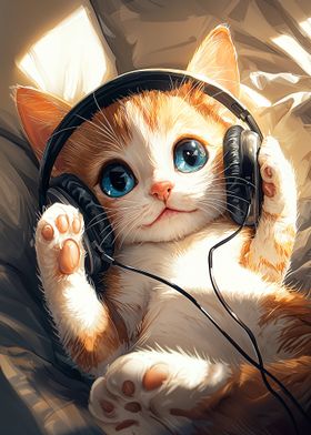 Cute Cat with Headphones