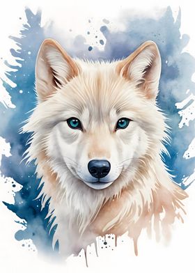 White Wolf Cute Watercolor