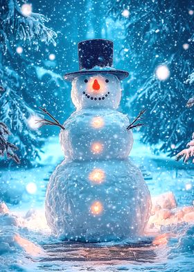 Smiling Snowman in Winter