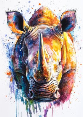 Colorful Rhino Watercolor