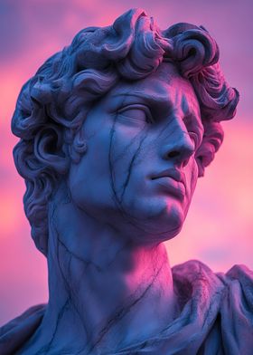 Vaporwave Sculpture with Neon Lighting