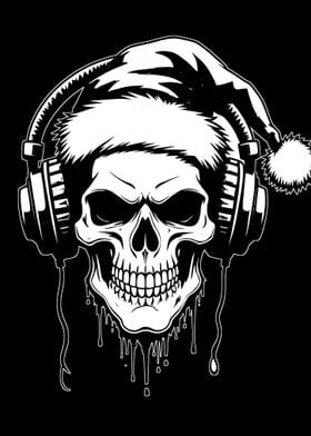 Skull with Headphones and Santa Hat