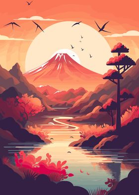 Mount Fuji Sunset Landscape