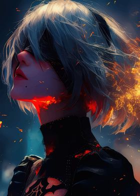 2B Cyberpunk Anime Art