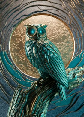 Teal Owl Sculpture