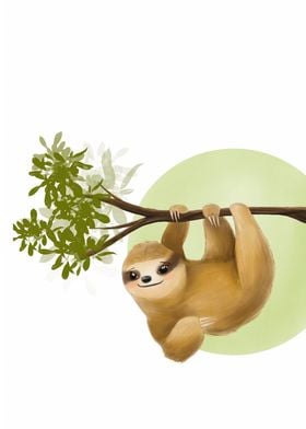 Smiling Sloth on Branch