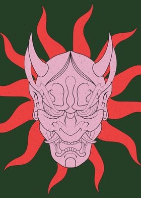 Pink Oni Mask Illustration