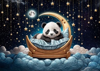 Panda Sleeping on Crescent Moon