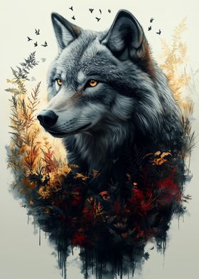 Wolf in Autumn Forest