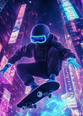 Neon Skateboarder