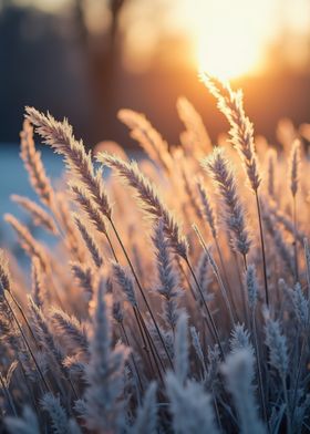 Frosty Grass at Sunset