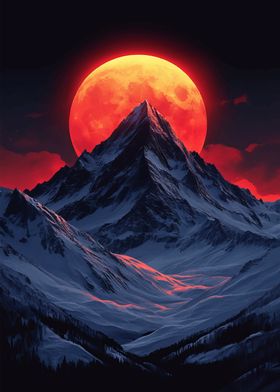 Blood Moon Over Mountains