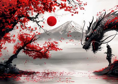 Japanese Samurai with a shadow dragon