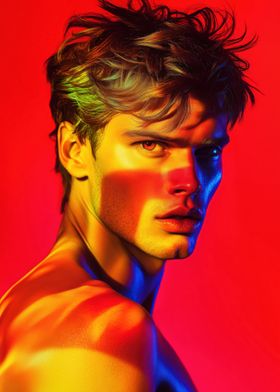 Man with Colorful Lighting