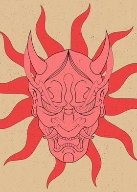 Pink Dark Oni Mask Illustration