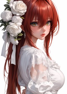 Anime Girl with White Flowers Waifu