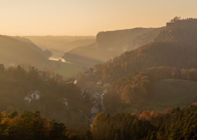 Misty Valley Sunset in Saxon Switzerland