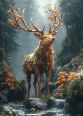 Golden Deer in Forest