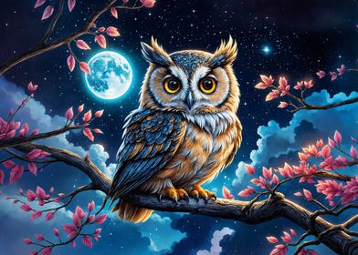 Owl Under Moonlight