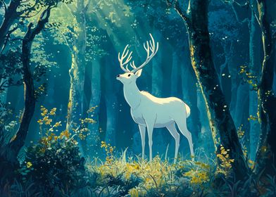 White Deer in Forest